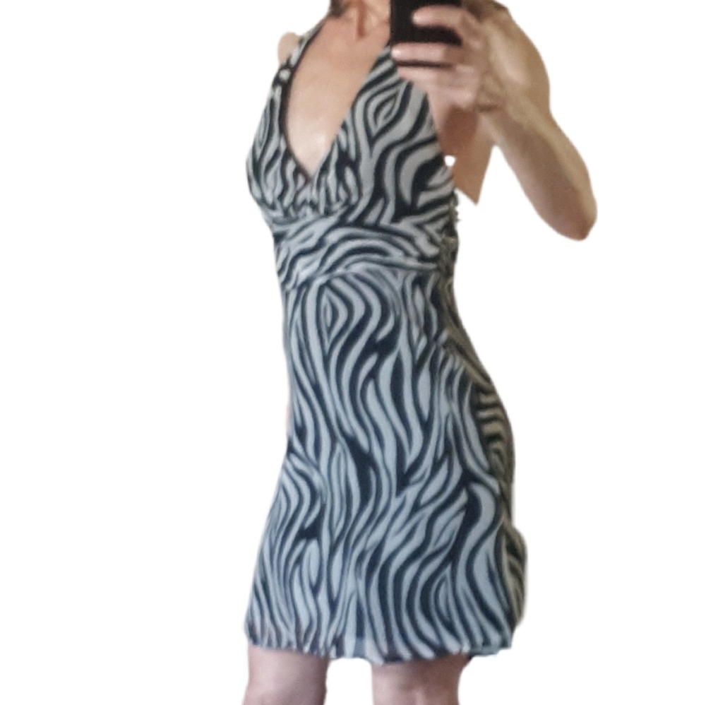 Vintage Zebra Print Silk Halter Dress